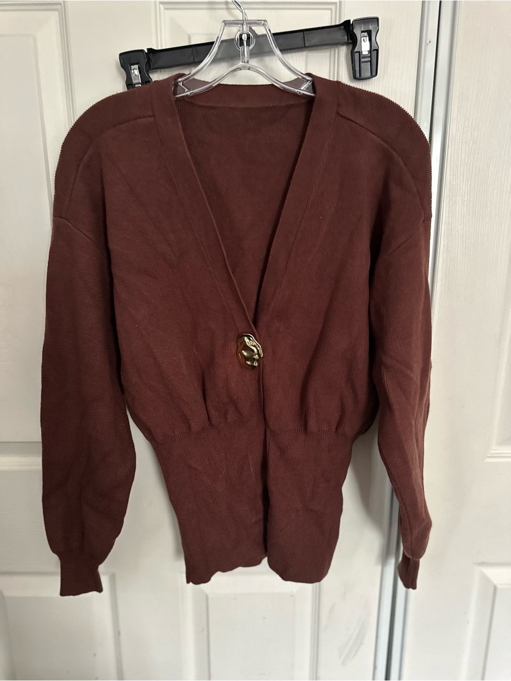 Commense Rust Brown V-Neck Single Button Cardigan